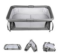 OHMG Lit de Voyage pour bébé, Tente de lit de Voyage Facile à Plier, Portable, Système de Sécurité en T à Deux Points, avec Moustiquaire, Jouet, Canopy Soleil, Matelas, Berceau Bébé