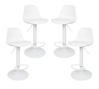 OHMG Lot de 2/4/6/8 Tabourets de Bar,Réglable en Hauteur,Rotative à 360°,Chaises de Bar Cuisine en Plastique avec Dossier et Repose-Pieds，Robuste et Ultra Silencieux (Blanc + Pieds Blancs-4)