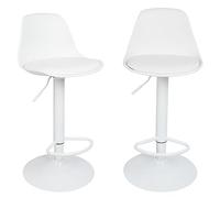 OHMG Lot de 2/4/6/8 Tabourets de Bar,Réglable en Hauteur,Rotative à 360°,Chaises de Bar Cuisine en Plastique avec Dossier et Repose-Pieds，Robuste et Ultra Silencieux (Siège Blanc + Barre Noire-2)