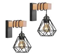OHMG Lot de 2 Appliques Murales,Interieur Vintages,douille E27,Lampe Murale Industrielles,Mural Cuisine Salon,Plafonniers Luminaires,en Métal et bois
