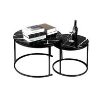 OHMG Lot de 2 Table Basse Aspect marbre,Table d'appoint pour Salon,Diamètre 70+50 cm,Grande Tables gigognes Ronde,Aspect marbre et Structure en Acier doré (Noir-60 * 60 * 45&40 * 40 * 38CM)