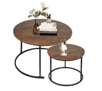 OHMG Lot de 2 Table basse aspect marbre,Table d'appoint pour salon,Diamètre 70+50 cm,Grande Tables gigognes ronde,Aspect marbre et structure en acier doré (Bois foncé+Noir-60*60*45&40*40*38CM)