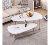 OHMG Lot de 2 Tables Basses gigognes Gaia laquées Blanc scandinave,Tables d'appoint gigognes Ellipse en Plateau MDF,Table de Salon Moderne Minimaliste,Blanc