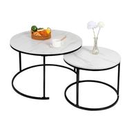 OHMG Lot de 2 Tables Basses gigognes,Table Basse Ronde,Empilable,Design Industriel,Table Basse de Salon,Pieds en métal,Tables de d'appoint,70/50CM Effet marbre (Noir+blanc-70 * 70 * 45cm)