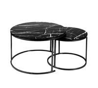 OHMG Lot de 2 Tables Basses Rondes en marbre avec Structure en métal,Table d'appoint Ronde,Table de Salon Moderne,Tables de Salon pour Salon,Chambre à Coucher,Balcon (Noir-70 * 70 * 45cm)