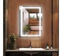 OHMG Miroir de salle de bain, rectangulaire, 60 x 80 cm, LED, avec interrupteur tactile, miroir mural avec verre anti-explosion, économe en énergie, blanc froid