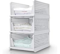 OHMG Organisateur Armoire Empilable, 3PCS Tiroir Vetement, Penderies, Plastique Tiroir Coulissant Placard, Boite Rangement Pour Vêtements Couettes Et Jouets