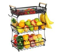 OHMG Panier à Fruit en Bambou,3 Étagespanier de Fruits,Corbeille à Fruits à 3 Étages,Support pour Le Rangement Des Légumes,Panier Legumes Rangement (3 Niveaux(Noir), 37*22*55.5cm)