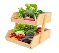 OHMG Panier à Fruit en Bambou,3 Étagespanier de Fruits,Corbeille à Fruits à 3 Étages,Support pour Le Rangement Des Légumes,Panier Legumes Rangement (2 Niveaux(Bambou), 25*30*26.5cm)