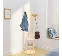 OHMG Porte Manteau Sur Pieds,en Bambou,Portant Rotatif avec 3 Étagères et 9 Crochets,Portant à Vêtements en Bois,Meuble d’entrée,Pour Entrée,Couloir ou Chambre,Valet de chambre