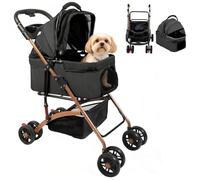 OHMG Poussette 3 en 1 pour Chien et Chat,Pliable jusqu'à 40 kg,Roues EVA Résistantes à l'Usure à 360°,Panier de Rangement,Fenêtre en Filet,Poussette ultra compact