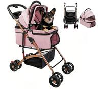 OHMG Poussette 3 en 1 pour Chien et Chat,Pliable jusqu'à 40 kg,Roues EVA Résistantes à l'Usure à 360°,Panier de Rangement,Fenêtre en Filet,Poussette ultra compact