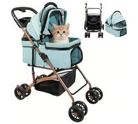 OHMG Poussette 3 en 1 pour Chien et Chat,Pliable jusqu'à 40 kg,Roues EVA Résistantes à l'Usure à 360°,Panier de Rangement,Fenêtre en Filet,Poussette ultra compact