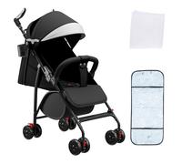 OHMG Poussette canne compacte Ingenious,Poussettes 4 roues,Poussettes citadines,de 0 à 4 ans,Assis ou couché,poignée réglable,Landau à 4 roues avec tapis en coton et moustiquaire (A-Noir)