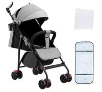 OHMG Poussette pour bébé de 0 à 4 ans, 0 à 22 kg, compacte, 3 positions allongées, position couchée plate, petite pliable, avec bandoulière, système de harnais à 5 points, panier, frein à pied