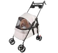OHMG Poussette pour chien chat pliable,Les petits et chiens âgés,Jusqu'à 20 kg,Roues avec freins à 360°,Panier xxl,3 fenêtres,Porte-gobelet,Chariot pour chien