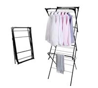 OHMG Séchoir à Linge à 2 Niveaux,Étendoir a Linge Pliable en Acier Inoxydable,pour Chaussettes,Draps,Vêtements,Stable,Interieur/Exterieur,3 Secondes Déplier ou Plier (48 * 43 * 137cm)