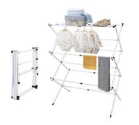 OHMG Séchoir sur Pied Pliable, séchoir à Linge Extensible, en accordéon, étendoir à Linge sur Pied, étendoir à Linge Tour,Robuste,Tour Pliable et Extensible,Iron (Blanc-75 * 40 * 105cm)