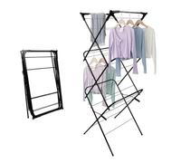 OHMG Séchoir Tour Noir/Blanc en Acier revêtu par pulvérisation,Sèche-Linge avec Pieds antidérapants,Étendoir à Linge,11 Barres, 6 Niveaux,Extensible,métallique (Noir-48 * 43 * 137cm)