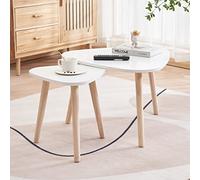 OHMG Set de 2 Tables Gigognes Rondes,Tables Basses,70/50cm,Table d'appoint Ronde,Design Moderne,Table de Salon en marbre,avec Pied en Acier (55 * 55 * 45&40 * 40 * 40cm)