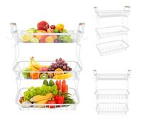 OHMG Support de Corbeille à Fruits en Bambou 3 étages,Fruit basket,Support à Panier de Fruits Rangement pour Les légumes pour Plan de Travail de Cuisine,Pain (3 Niveaux-Blanc, 37*22*55.5cm)