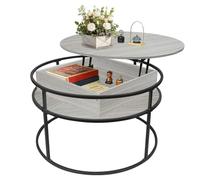 OHMG Table Basse avec Couvercle Rabattable, Bois d'ingénierie,Table Basse Ronde, Table Basse Relevable,Tables Basse avec Plateau Relevable,pour Salon,Bureau,avec Compartiment Caché,Diamètre 60/80cm