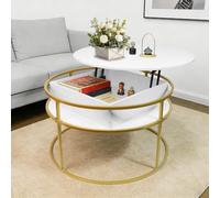 OHMG Table Basse avec Rangement Caché RondeTable Basse Plateau Relevable 2 en 1 pour Salon et Bureau, Chambre,Forte Charge Portante,Table Basse Ronde Bois,Tables de Salon