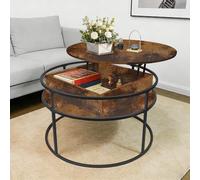 OHMG Table Basse avec Rangement Caché RondeTable Basse Plateau Relevable 2 en 1 pour Salon et Bureau, Chambre,Forte Charge Portante,Table Basse Ronde Bois,Tables de Salon