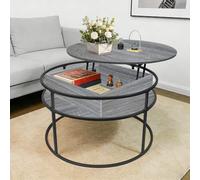OHMG Table Basse avec Rangement Caché RondeTable Basse Plateau Relevable 2 en 1 pour Salon et Bureau, Chambre,Forte Charge Portante,Table Basse Ronde Bois,Tables de Salon