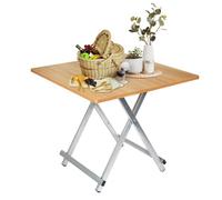 OHMG Table de Jardin,Guéridon de Balcon Résistante aux Intempéries,Table d’Appoint Pliante en Métal avec Aspect Bois,Table Haute Mange Debout Pliante,pour Balcon,Terrasse,pique-nique (60*60*52cm-1P)