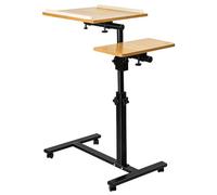OHMG Table de Lit pour Ordinateur Portable, Table d'Appoint Légère, Réglable en Hauteur, 4 Roulettes Verrouillables, Bois PC, 70 x 44 x 65/95 cm