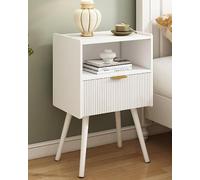 OHMG Tables de Chevet avec 1 Tiroir et étagère Ouverte pour Adulte,Table de Nuit en Bois,Table D'appoint avec Rangement,pour Chambre à Coucher,Salon (1, Blanc-42x30x65cm)
