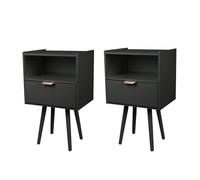 OHMG Tables de Chevet pour Adulte,Table de Nuit Moderne en Bois avec Tiroir et étagère Ouverte,Petite Table D'appoint avec Rangement,pour Salon,Chambre à Coucher,Bureau (2, Noir-42x30x65cm)