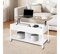 OHMG Tables gigognes,Table Basse Relevable avec Rangement,Table de Salon Moderne Industriel,Coffee Table avec Étagère et Compartiment Caché,Fabriquée en Europe (Blanc+bois-90 * 48 * 62cm)