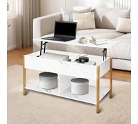 OHMG Tables gigognes,Table Basse Relevable avec Rangement,Table de Salon Moderne Industriel,Coffee Table avec Étagère et Compartiment Caché,Fabriquée en Europe (Modèle de marbre-90 * 48 * 62cm)