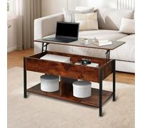 OHMG Tables gigognes,Table Basse Relevable avec Rangement,Table de Salon Moderne Industriel,Coffee Table avec Étagère et Compartiment Caché,Fabriquée en Europe (Bois foncé-90 * 48 * 62cm)