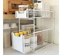 OHMG Tiroir de Rangement à 2 étages pour Cuisine et Salle de Bain, Panier de Rangement Coulissant en métal, pour la Maison et Le Bureau, revêtement