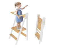 OHMG Tour d'apprentissage Pliable,Aide à la Cuisine pour Enfants,Montessori,Pratique pour Le Rangement,hauteurs réglables,Tour d Observation Enfant,Multi-usages,Bois Naturel