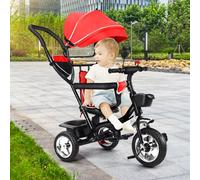 OHMG Tricycle 4 en 1 avec barre de poussée, vélo 4 en 1 pour enfants à partir de 1 an, combinant trolley et fonctions de ride, pliable, toit pare-soleil amovible et pédale pour enfants (rouge)