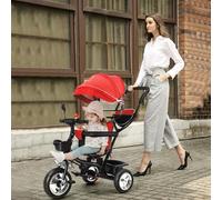 OHMG Tricycle 4 en 1 pour bébé, auvent pliable pour enfants, tricycle évolutif, tricycle avec pédales et ceintures à 3 points, vélo pour bébé, avec accessoires pratiques, 2 paniers, 9 mois