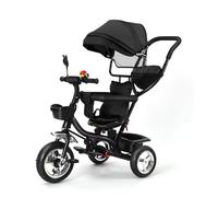 OHMG Tricycle 4 en 1, pour Enfants à partir de 1 à 5 Ans, avec Toit Pare-Soleil Amovible, Barre de poussée, Tricycle, Jogger, avec fenêtre de Toit, Ceintures de sécurité, pédale, siège Rotatif (Noir)