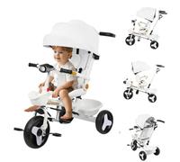 OHMG Tricycle Bébé Evolutif, 5 en 1 Poussette Pliable, Tricycle Enfant avec Garde-Corps Amovible, auvent réglable, Harnais de sécurité, pédale Pliante,Poussettes 3 roues