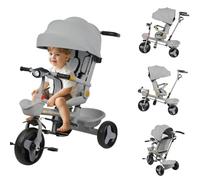 OHMG Tricycle bébé évolutif avec poignée Parent, 10 Mois-4 Ans, 0-25 kg, Taille réglable, Siège Confortable et réversible, Capote de Protection, Pliage Compact, Vélo bébé