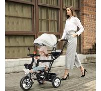 OHMG Tricycle Bébé Évolutif,Kinderkraft Velo Tricycle 3 en 1,Draisienne Évolutif,Velo Poussette Bebe Évolutif,Trike Bebe,avec Pare-Soleil Pliable et Pédales Amovibles (Gris-2)