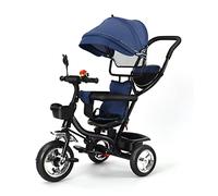 OHMG Tricycle enfant évolutif, canon et pare-soleil, pliable, sac et panier en acier, pour enfants évolutif, vélo, accessoires, jusqu'à 5 ans (Bleu)