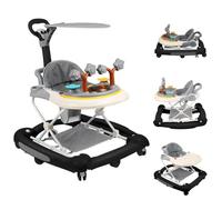 OHMG Trotteur Babywalker 5 en 1 Chariot d'éveil et de marche Trotteur,Fonction basculante Transat avec roulettes,Lumière,Musique,Aire de jeu Table à manger Trotteur Pliable