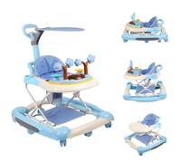 OHMG Trotteur Babywalker 5 en 1 Chariot d'éveil et de marche Trotteur,Fonction basculante Transat avec roulettes,Lumière,Musique,Aire de jeu Table à manger Trotteur Pliable