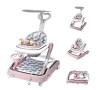OHMG Trotteur Babywalker 5 en 1 Chariot d'éveil et de marche Trotteur,Fonction basculante Transat avec roulettes,Lumière,Musique,Aire de jeu Table à manger Trotteur Pliable