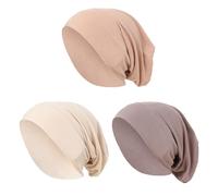 OhMill 3 PCS Turbans Femme Hijab Musulman de Couleur Unie Turban Islamique en Soie de Lait brossée Bonnet Musulmane Élastique Bonnet de Base Turban Court Cheveux Confortable