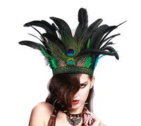 OhMill Bandeau Indien avec Plumes Coiffure Indienne pour Femmes Chapeau Indien en Plumes de Paon Serre-Tête en Plumes Accessoires pour Halloween Cosplay Fêtes à Thème